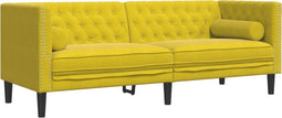vidaXL - Driezitsbank - Chesterfield-stijl - met - bolsters - fluweel - geel