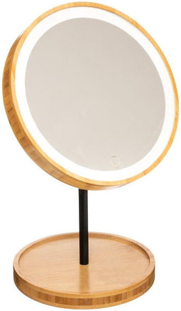5Five Make-up spiegel met LED verlichting - bamboe - 19 x 31 cm - Badkamer spiegels met licht