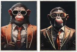 Schilderij Home ESPRIT polyestyreen Canvas Modern Coating Chimpansee 52,5 x 3 x 72,5 cm (2 Stuks)