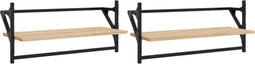 vidaXL - Wandschappen - met - stangen - 2 - st - 65x25x30 - cm - sonoma - eikenkleurig