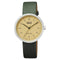 Q&Q QC24J325Y - Horloge - Analoog - Heren - Mannen - Leren band - Rond - Metaal - Cijfers - Groen - Zilverkleurig - Crème/Beige - 3 ATM