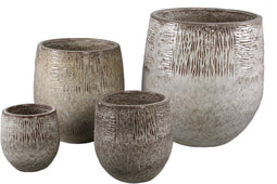 PTMD Donnie Beige Round Ceramic Pot Stripped Border SV4