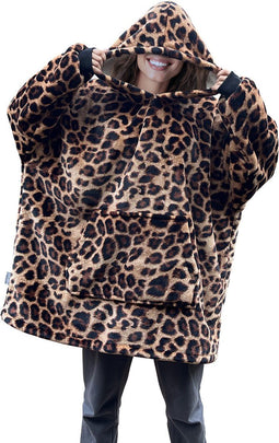 LINNICK Flanel Fleece Hoodie - Fleece Deken met Mouwen - Leopard Bruin - Deken met Mouwen - Fleece Deken - Hoodie Heren - Hoodie Dames - Hoodies - Hoodie Deken