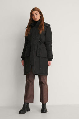 na-kd - dames parka - gewatteerd met capuchon - zwart
