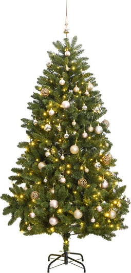 vidaXL - Kunstkerstboom - met - scharnieren - 300 - LED's - en - kerstballen - 270 - cm