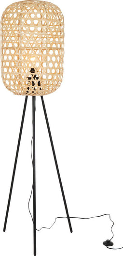 J-Line vloerlamp Tripod Rond - bamboe/metaal - naturel/zwart