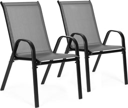 Tuinstoel grijs - 90.5 x 72 x 55 cm - gepoedercoat staal - 2 stuks