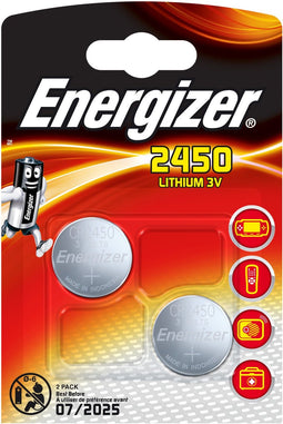 Energizer CR2450 - Lithium Knoopcelbatterijen 3V - Lange levensduur en constante prestaties - Zilver (2 stuks)