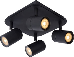 Lucide LENNERT - Plafondspot - 4x5W Dimbaar 3000K IP44 - Zwart