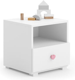 EMI - Nachtkastje - 40x37x40,5 cm - roze harte handvat - wit