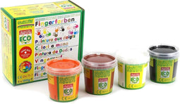 Vingerverf - 4 kleuren set B - Wit, oranje, bruin en zwart