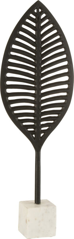 J-Line decoratie Blad Fijn Decoratief aluminium/marmer - zwart/wit - small