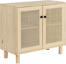 Astigarraga Sense - Dressoir - 2 deuren - Massief grenenhout & Rattan - H:63,5cm x B:70,8cm x D:33cm
