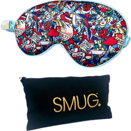SMUG Slaapmasker met Opbergzakje - 100% Verduisterend - Verstelbaar Oogmasker in Satijn - Tattoo Print