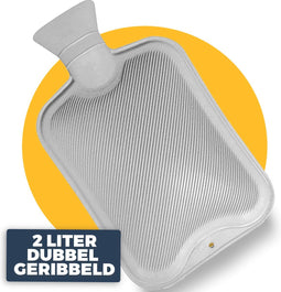 Kruik Grijs 2 liter - Pasper warmwaterkruik - zonder hoes - dubbelzijdig geribbeld - kruikzak