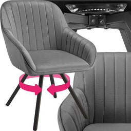 tectake® - Draaibare eetkamerstoel - Ergonomische fluwelen bekleding - Grijs