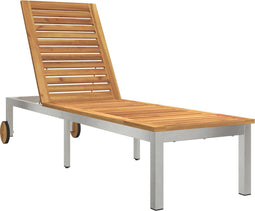 vidaXL - Ligbed - met - Wielen - 207x58x35 - cm - Massief - Acaciahout - & - RVS