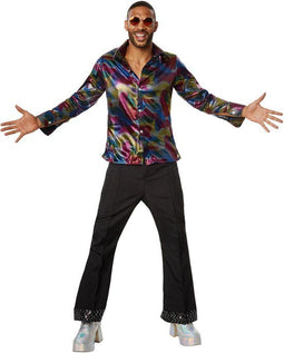 dressforfun Disco King - Verkleedkostuum - Tweedelig met lange broek en hemd - Kleurrijk