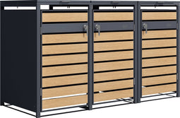 AXI Lucas metalen Containerombouw Antraciet/houtlook - Kliko ombouw voor 3 afvalcontainers – Max. 240L – Goede ventilatie