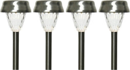 4x Buiten LED RVS lantaarn stekers solar verlichting 24 cm - Tuinverlichting - Tuinlampen - Solarlampen op zonne-energie
