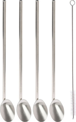 4x Herbruikbare RVS lepel rietjes - Inclusief reinigingsborstel - Cocktail/smoothie rietjes