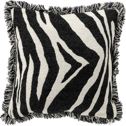 Dutch Decor ZABY - Sierkussen 45x45 cm - zebra print - met franjes - Raven - zwart - Inclusief binnenkussen