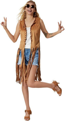 dressforfun - dameskostuum Hippie Weste - XL - inclusief zonnebril haarband oorbellen - bruin