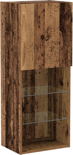 vidaXL - TV-kast - met - LED-verlichting - Oud - Hout - 40,5x30x102 - cm
