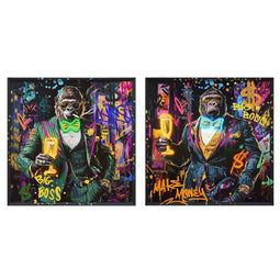 Schilderij Home ESPRIT Gorilla Loft 83 x 3,7 x 83 cm (2 Stuks)