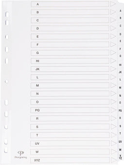 Pergamy tabbladen met indexblad, ft A4, 11-gaatsperforatie, A-Z met 20 tabs