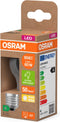 OSRAM Energy Class LED-lamp in klassieke minibolvorm, 3,8 W / 806 lm, EEK A, warm wit licht (2700 K), CRI 80, gemaakt van helder gekleurd loodvrij glas, E27 fitting, IP20, 45 mm diameter.
