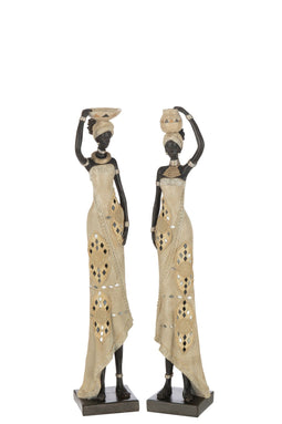 J-Line figuur Afrikaanse Vrouwen - polyresin - mix - small - 2 stuks