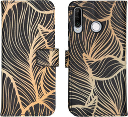 iMoshion Hoesje Geschikt voor Huawei P30 Lite Hoesje Met Pasjeshouder - iMoshion Design Softcase Bookcase - Goud / Zwart / Golden Leaves