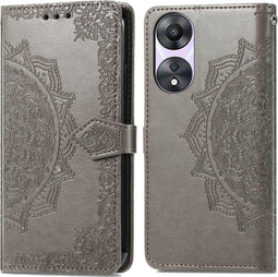 iMoshion Hoesje Geschikt voor Oppo A58 Hoesje Met Pasjeshouder - iMoshion Mandala Bookcase - Grijs