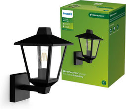 Philips Kinno Wandlamp - Buitenlamp - Zwart - E27 fitting - Maximaal 25W - Weerbestendig; IP44 - Staande wandlamp