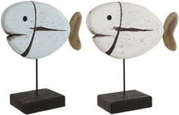 Decoratieve figuren Home ESPRIT Wit Natuurlijk Vis Verouderde afwerking (2 Stuks)