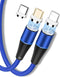 FlinQ Magnetische Oplaadkabel 3-in-1 - Magneet Oplader - Oplaadkabel iPhone - Samsung - Blauw