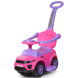Coast 3-in-1 Loopauto - Duwauto - Afneembare duwstang - Roze - 89×43×84 cm