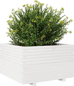vidaXL - Plantenbak - 80x80x49,5 - cm - massief - grenenhout - wit