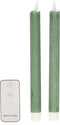 Anna's Collection LED dinerkaarsen - set van 2 - afstandsbediening - jade groen - 23 cm (2 stuks)