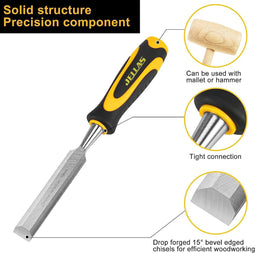 5-delige Beitel Set - Beitel set Hout Gemaakt van Chroom Vanadium Staal - Schokabsorberend Handvat en Impact Cap - Gemaakt van Staal