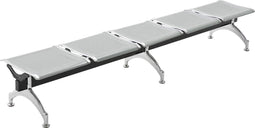 5 persoons wachtkamerbank met zilveren metalen zitting en zilveren rand