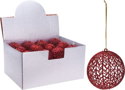 5 stuks! Kerstbal met glitter 9 cm rood