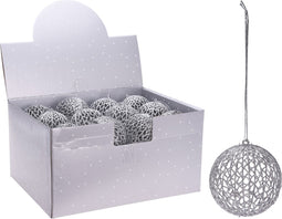 5 stuks! Kerstbal met glitter 9 cm zilve