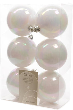 5 stuks Kerstbal plastic emaille 80mm wit iris KSD