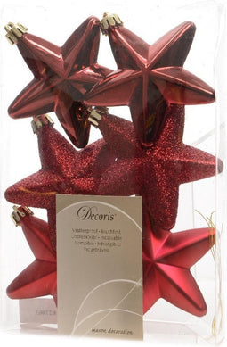 5 stuks Ster plastic glans-mat-glitter/7.5cm/ossenbloed