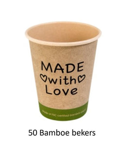 50 Bekers 'Made With love' bedrukt * 250cc * bamboe