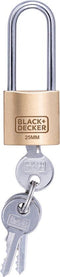 BLACK+DECKER Hangslot - 25mm - Lange Beugel - Massief Messing - Incl. 3 Sleutels