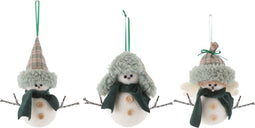 J-Line kersthanger Kerstman + Muts - textiel - wit/groen - 3 stuks