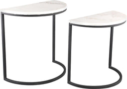 PTMD Millie Bijzettafel Halfrond - 51 x 28 x 51 cm - Set van 2 - Marmer - Wit